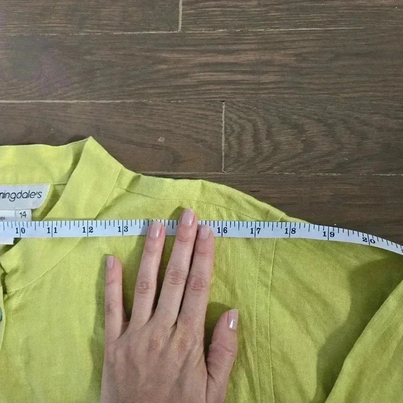 Bloomingdale 100% linen chartreuse button down shirt size 14 - Picture 8 of 10